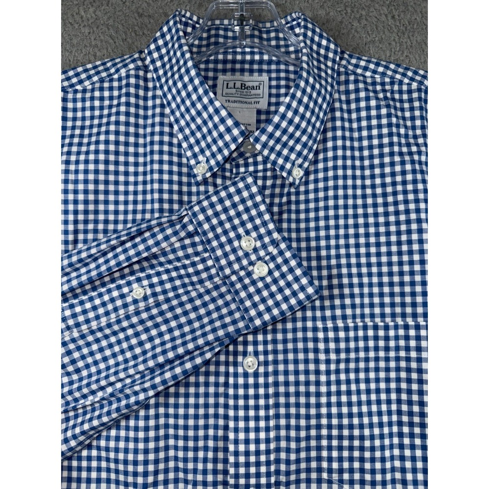 LL Bean Traditional Fit Gingham check long sleeve button shirt Mens M 288292